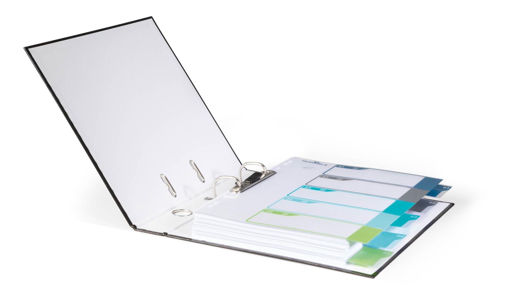 Durable 5 Part Numbered Tab Punched Index Dividers + Cover | A4+ | Colour Coded