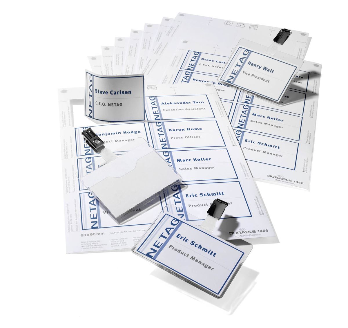 Durable Metal Clip Name Tag ID Badge Holders + Inserts | 20 Pack | 60 x 90mm