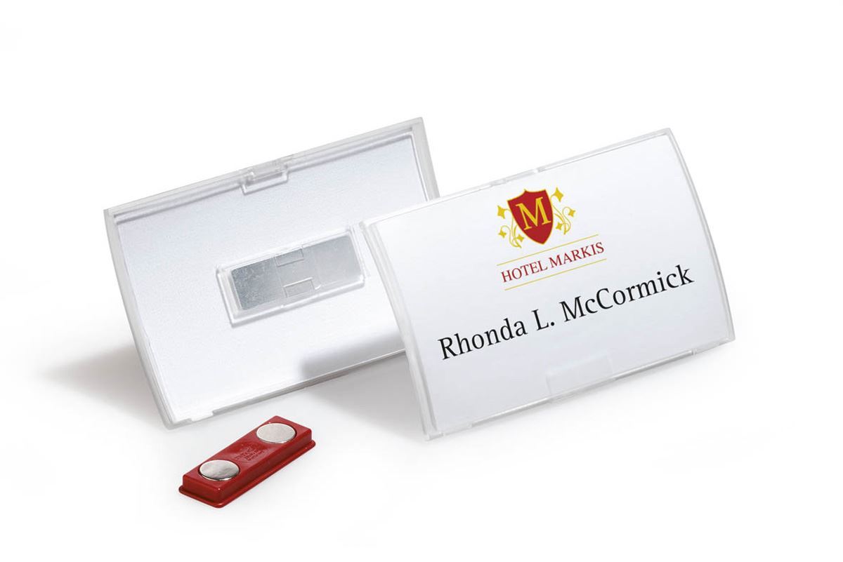 Durable CLICK FOLD Magnet Name Tag Badge Holders + Inserts | 10 Pack | 54 x 90mm