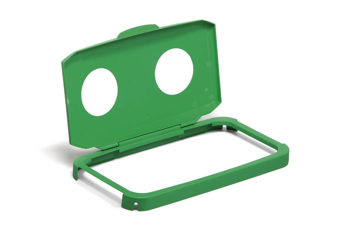 Durable 60L Hinged Bin Lid Green | Two Holes for Cans/Bottles | DURABIN