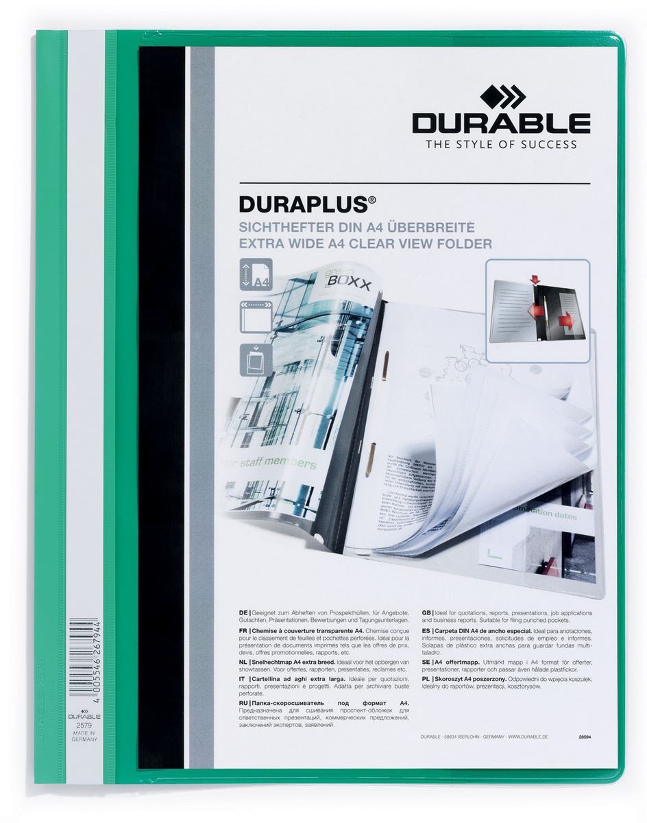 Durable DURAPLUS Project Folder Document Report File | 25 Pack | A4+ Green