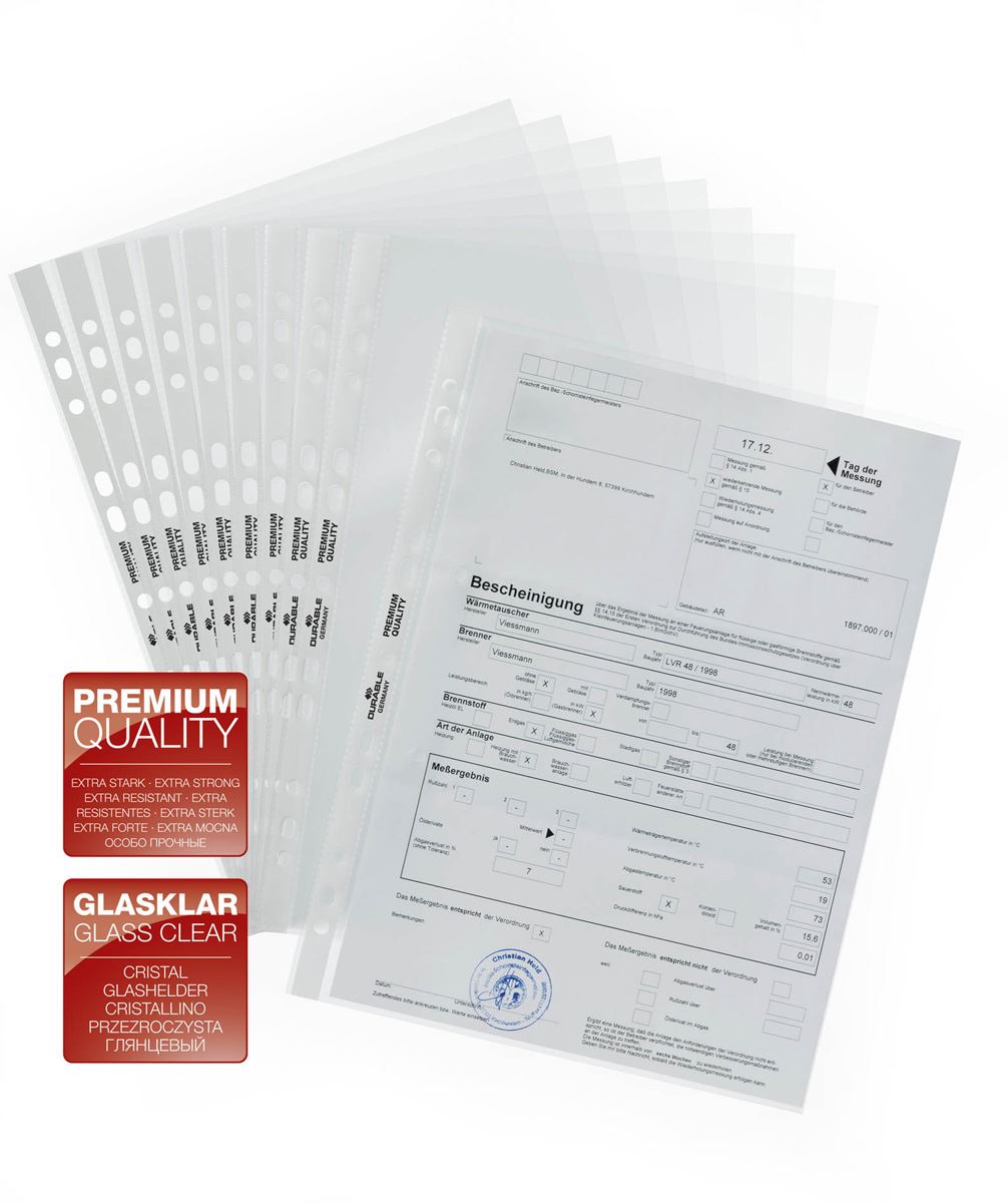 Durable PREMIUM Punched Pockets Sleeve Wallets | 100 Pack | A4 Clear