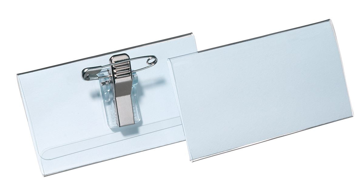 Durable COMBI CLIP Clip & Pin Name Badge ID Holder + Inserts | 50 Pack | 40x76mm