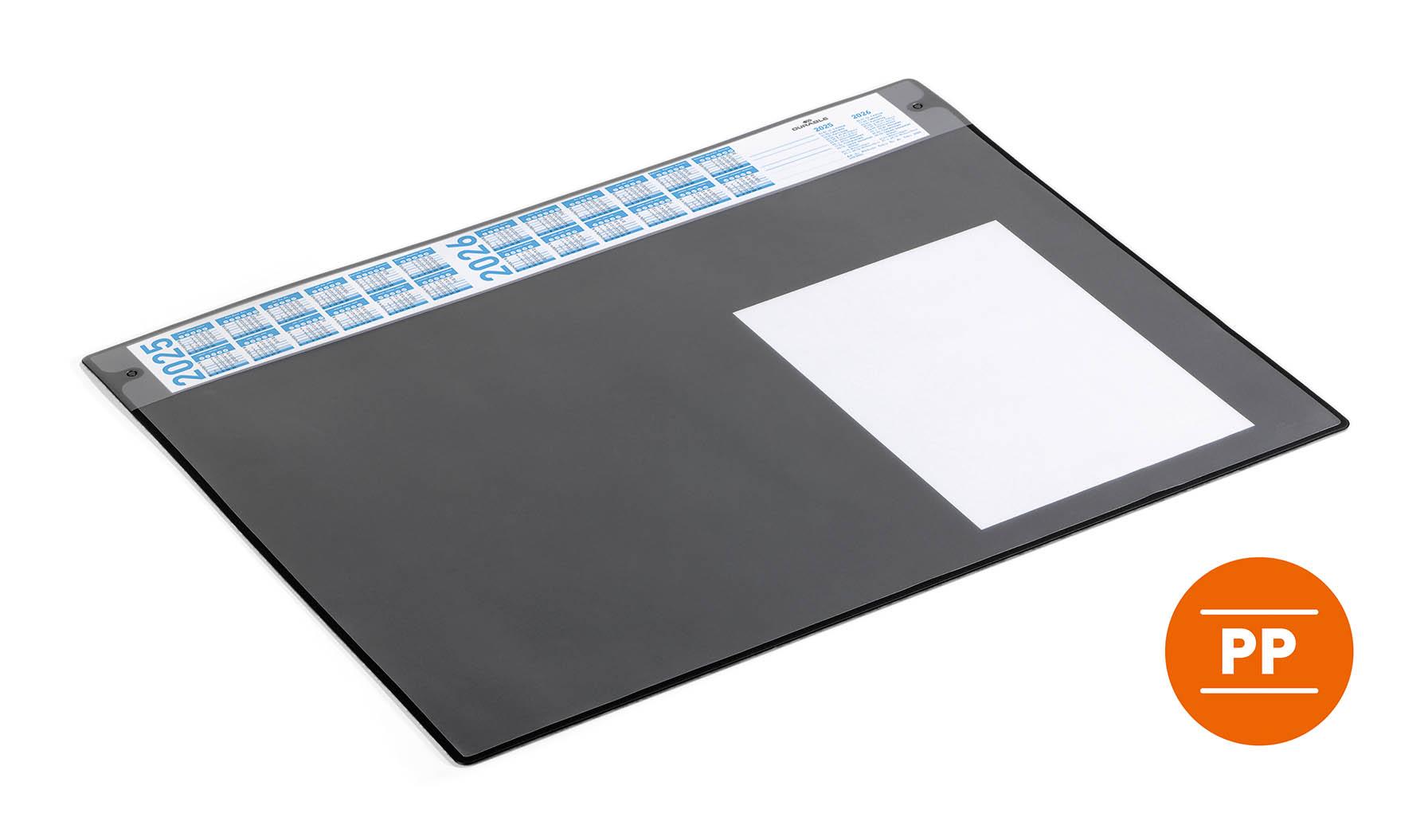 Durable Calendar Desk Mat Clear Overlay Notes Protector Pad | 65x48 cm | Black