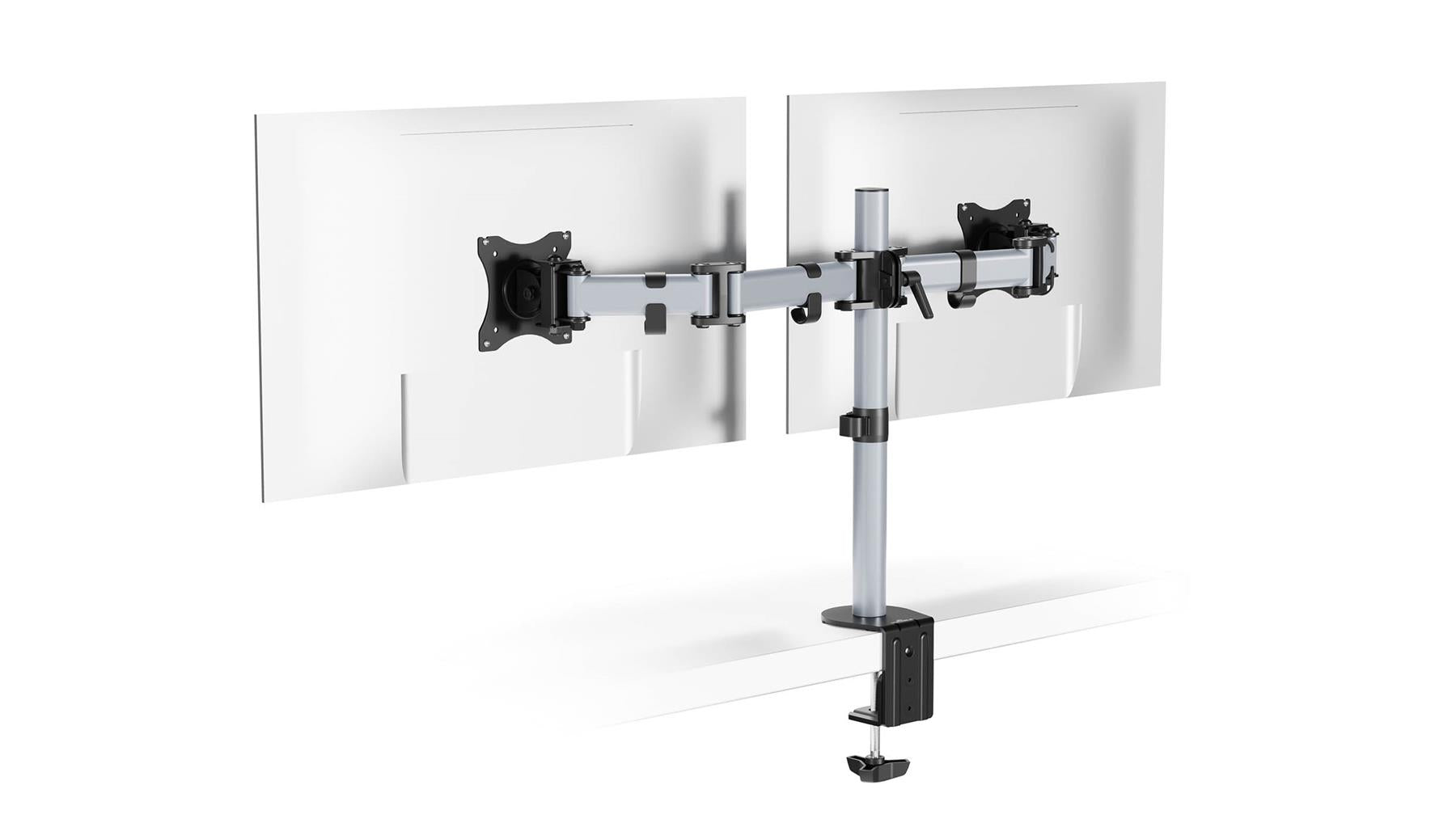 Durable SELECT Monitor Mount Desk Clamp for 2 Screens | 13 - 27" | Gloss Silver