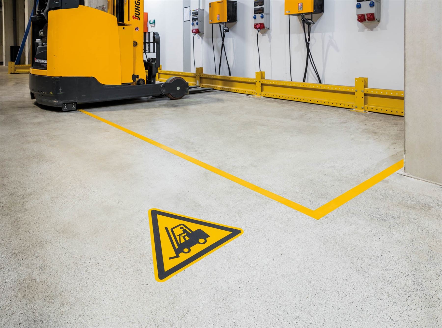 Durable Adhesive ISO "Caution Forklifts" Sign Safety Floor Sticker | 43cm