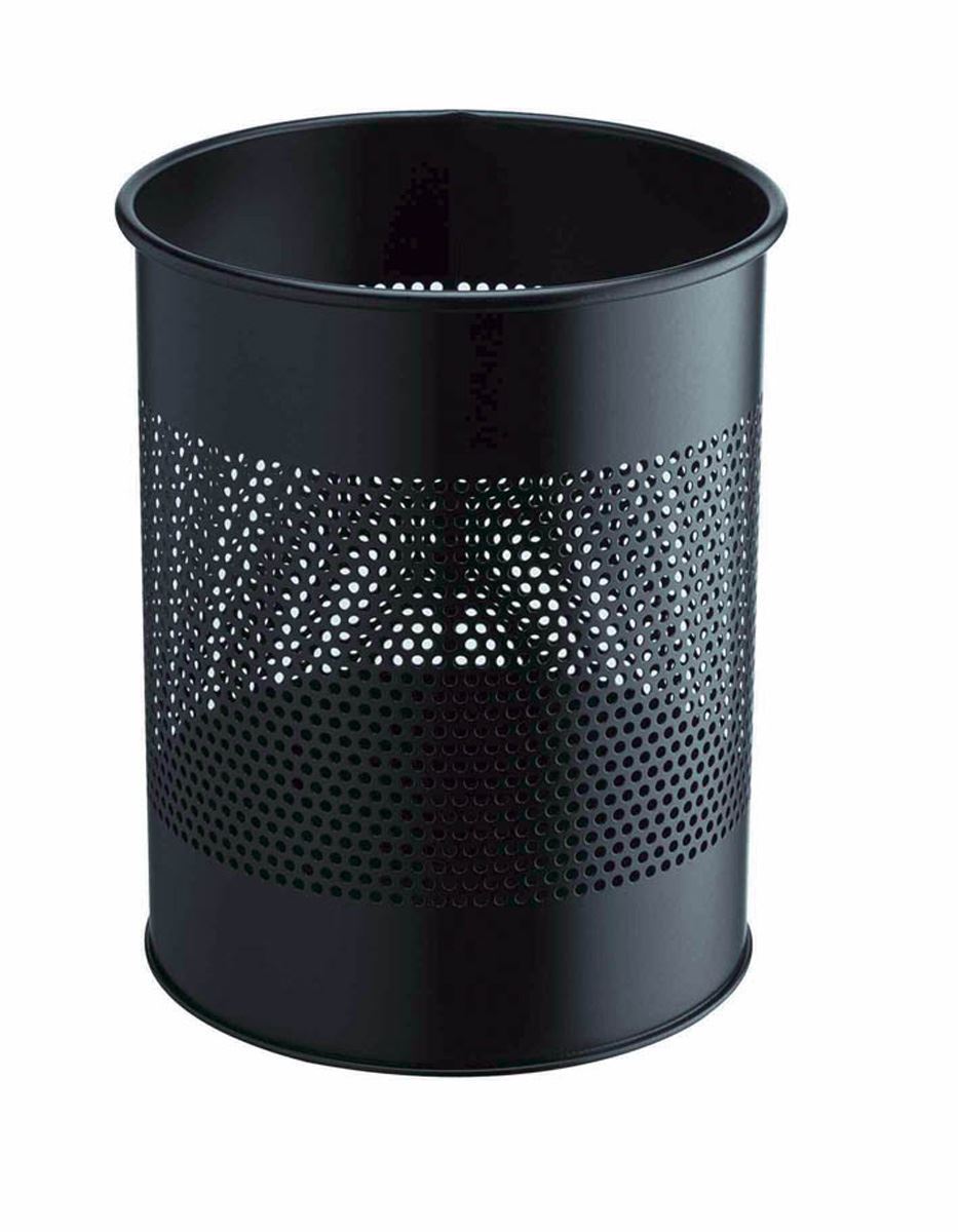 Durable Round Steel Waste Bin | 165mm Perforated Ring | 15L | Black
