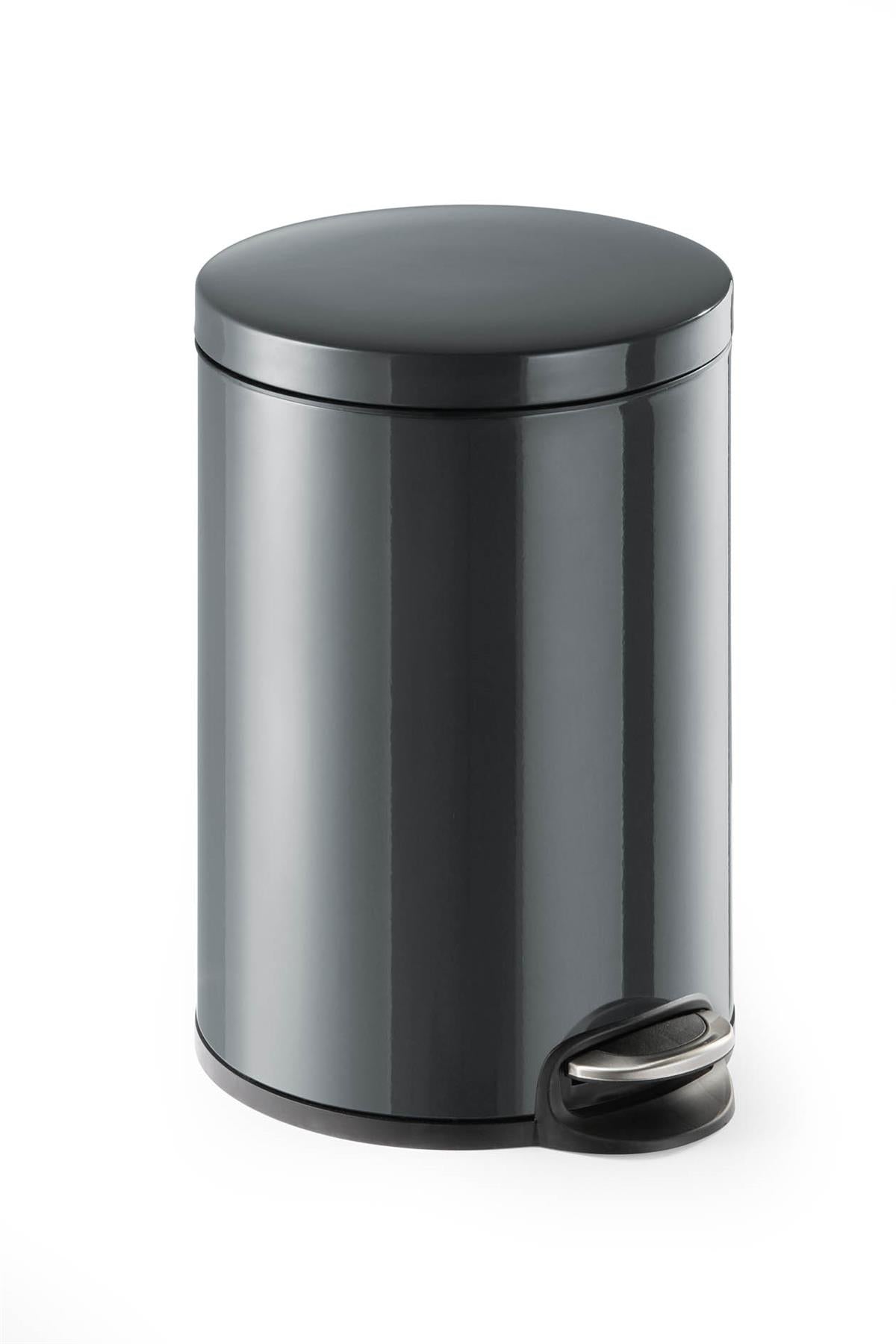 Durable Gloss Finish Round Metal Pedal Bin | 20 Litre | Charcoal Grey