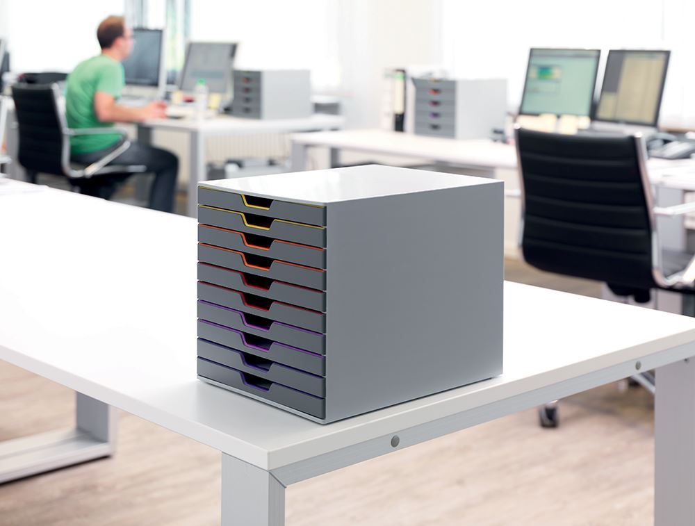 Durable VARICOLOR Desktop Organiser 10 Drawer Colour Coded Modular Storage | A4+