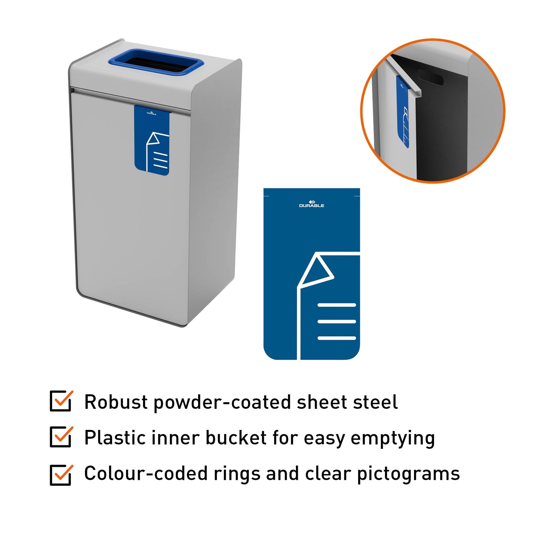Durable 55L Paper Waste Bin | Sheet Steel Recycling Separation Bin | DURASORT®