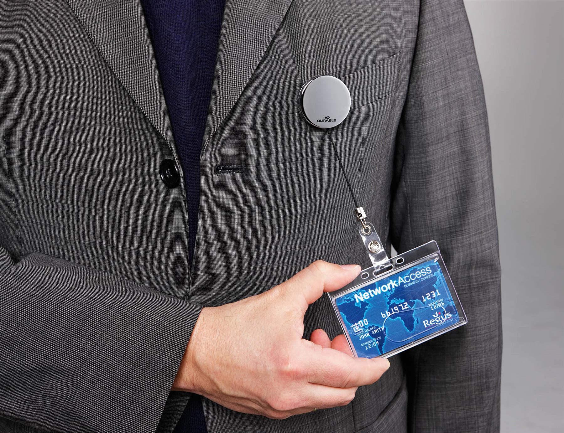 Durable Secure Retractable Chrome Badge Reels for ID & Keys | 10 Pack | Silver