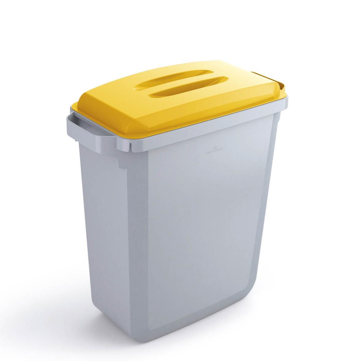 Durable DURABIN Grey Rectangular Recycling Bin + Yellow Lid | Food Safe | 60L