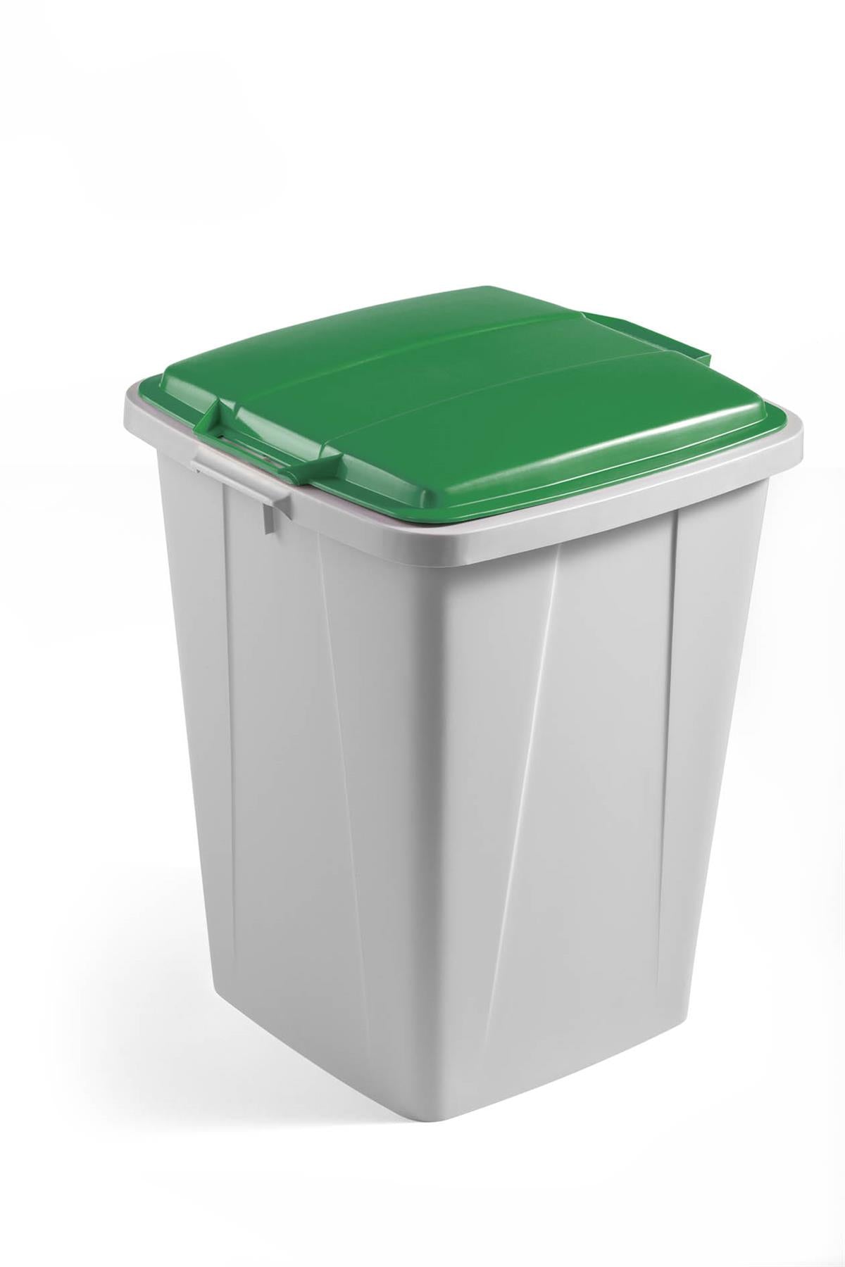 Durable DURABIN Grey Square Recycling Bin + Green Lid | Food Safe | 90L