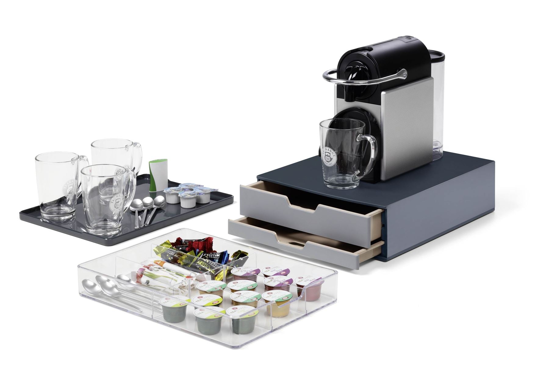 Durable COFFEE POINT 2 Drawer Organiser Storage Box for Tea Bags & Pods | Grey