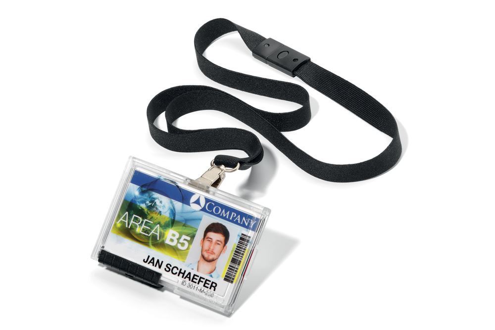 Durable PUSHBOX Trio 3 Card Security ID Holders with Lanyards | 10 Pack | Clear