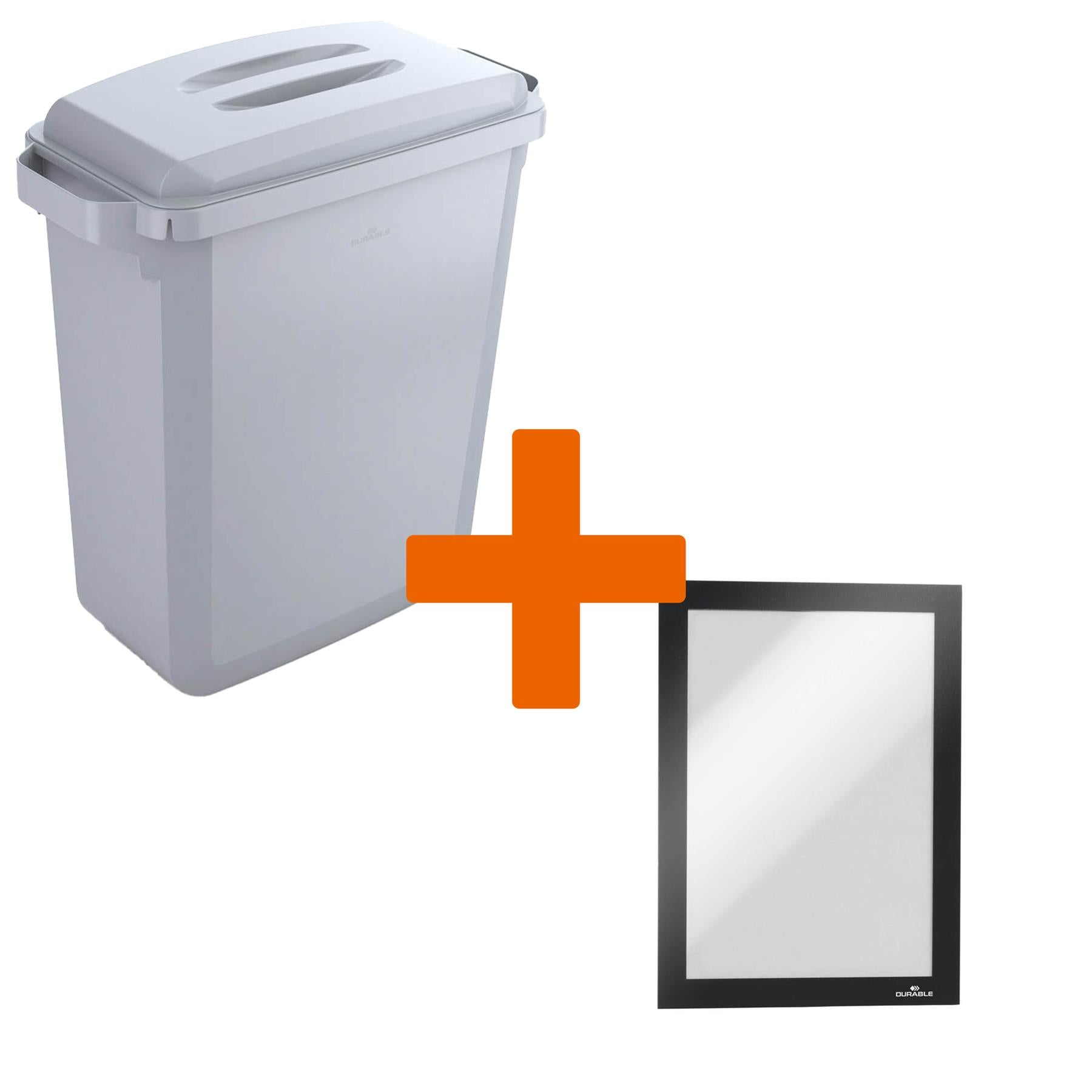 Durable DURABIN Grey Recycling Bin with Grey Lid + Black Duraframe | 60L
