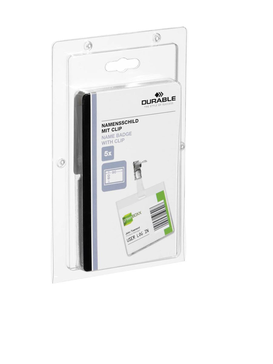Durable Metal Clip Name Tag ID Badge Card Holders + Inserts | 5 Pack | 60 x 90mm