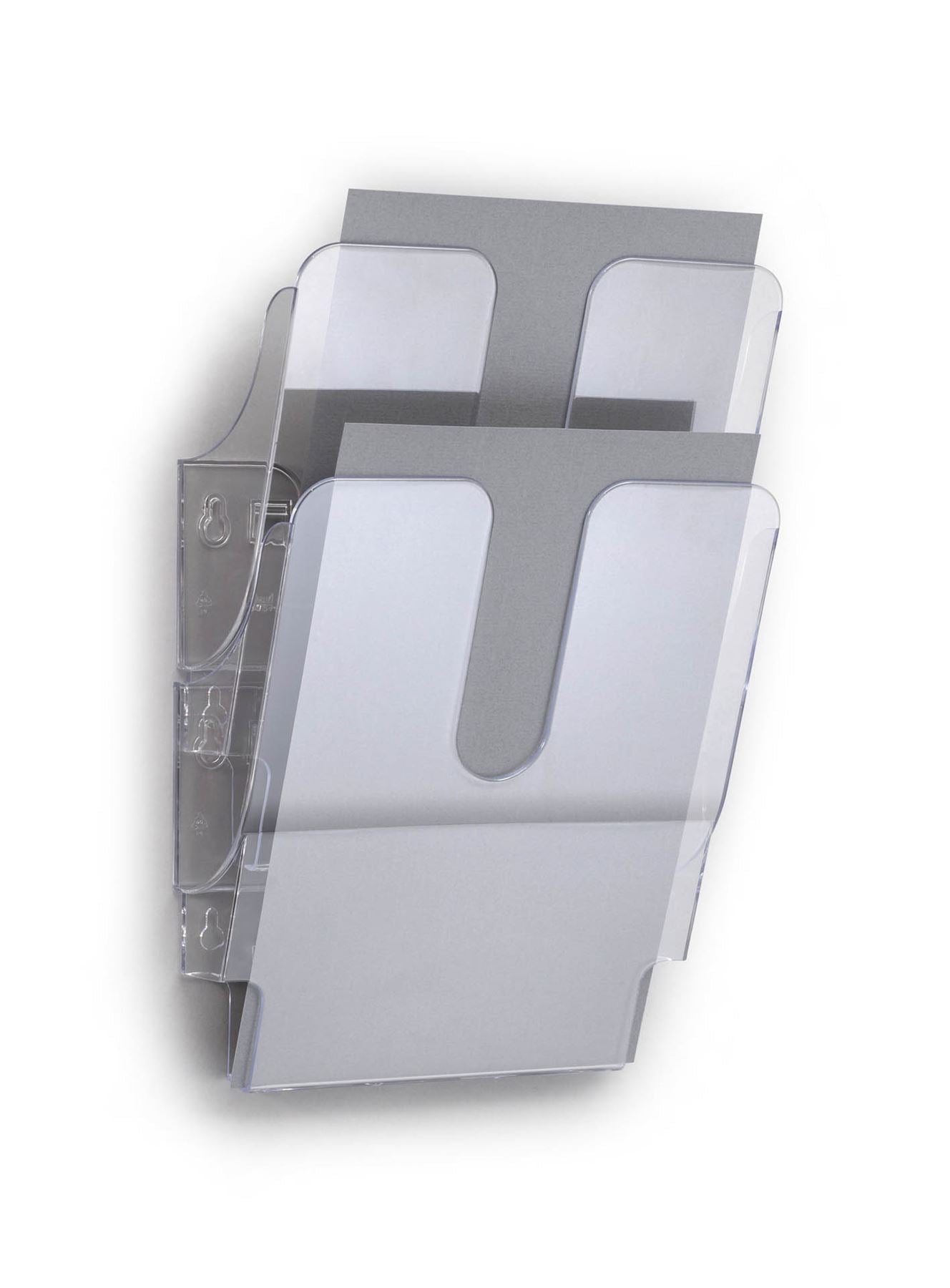 Durable FLEXIPLUS 2 Wall Mounted Literature Tray | A4 Portrait Holder | Clear