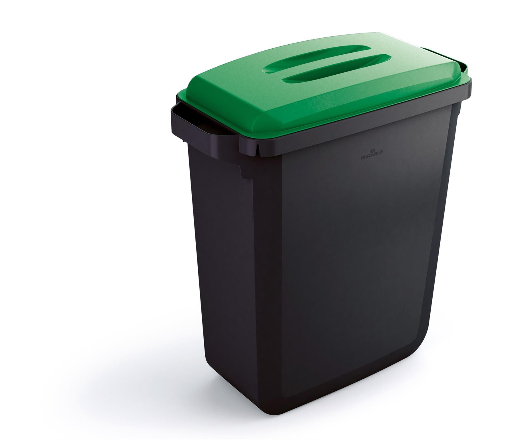 Durable DURABIN ECO Recycled Black Rectangular Recycling Bin + Green Lid | 60L