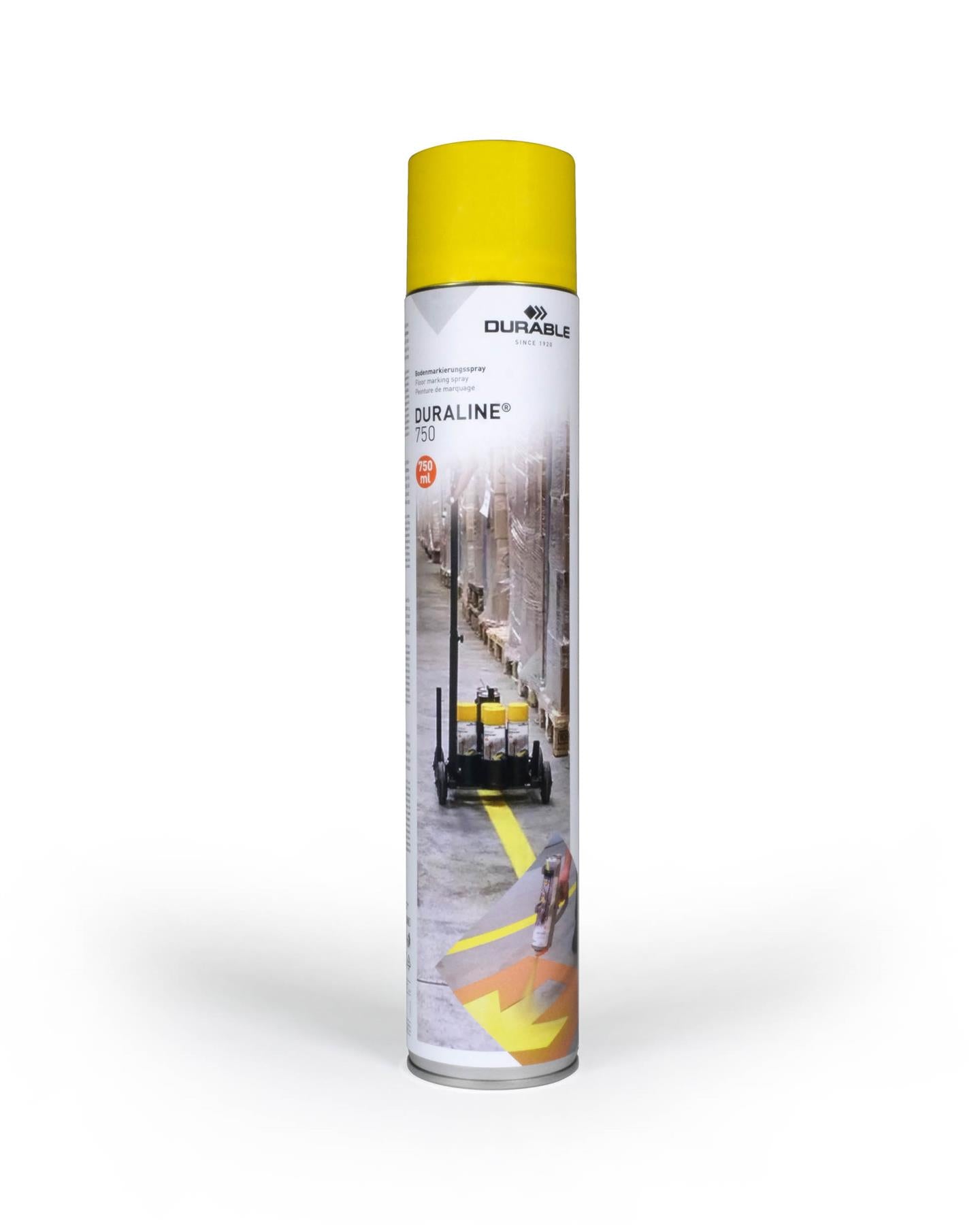 Durable DURALINE Floor Marking Spray 750ml | Permanent Line Paint | Yellow