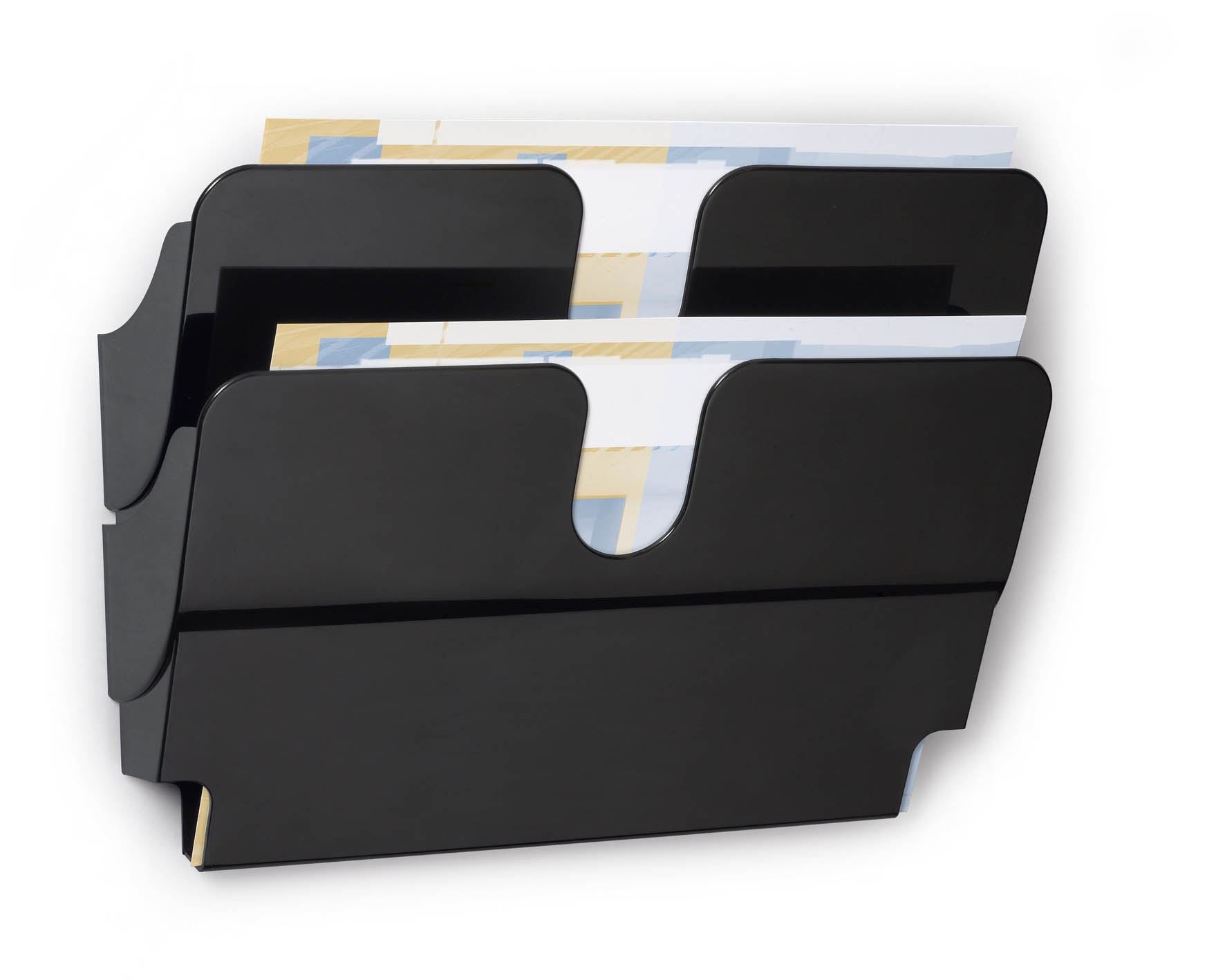 Durable FLEXIPLUS 2 Wall Mounted Literature Tray | A4 Landscape Holder | Black