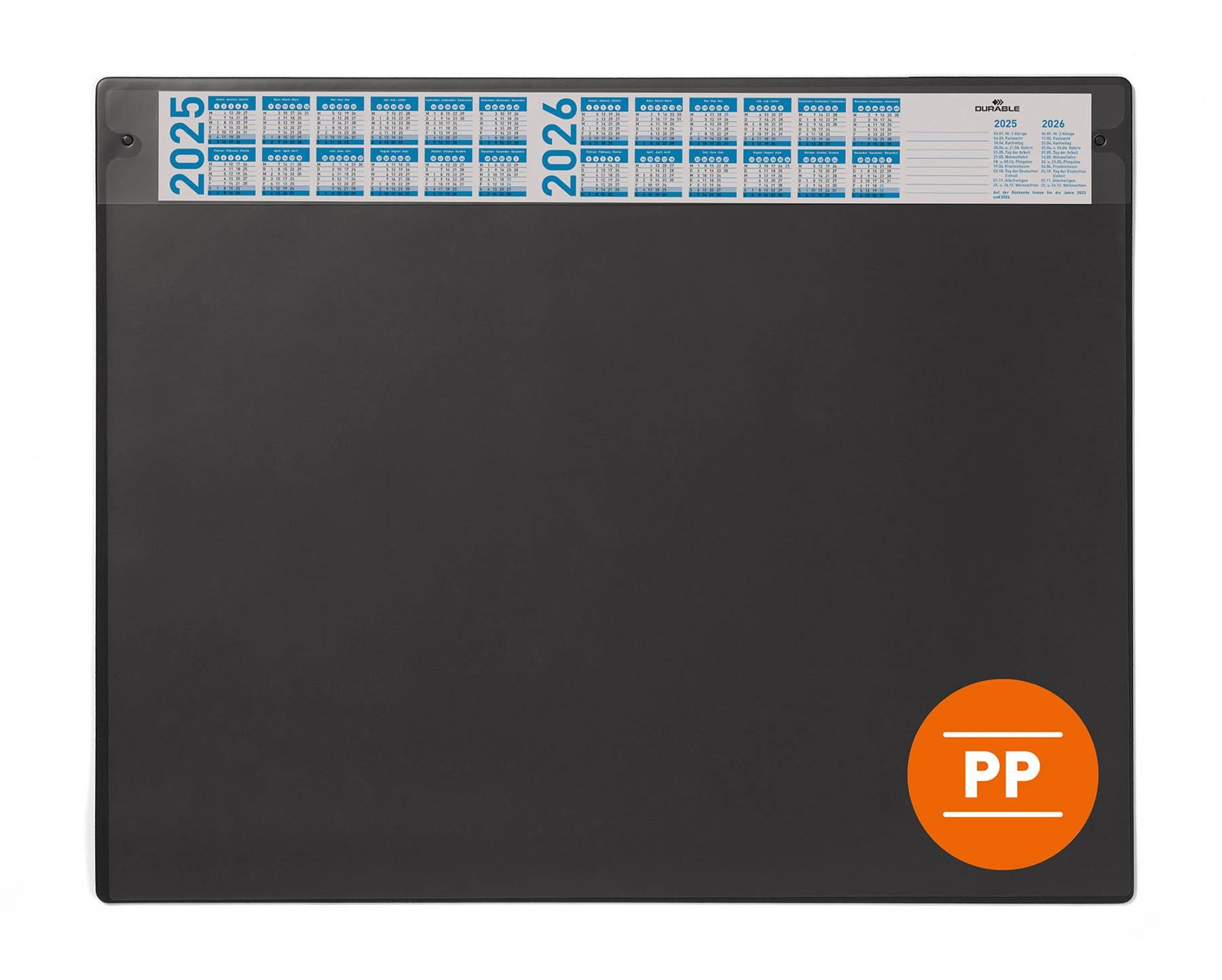 Durable Calendar Desk Mat Clear Overlay Notes Protector Pad | 65x48 cm | Black