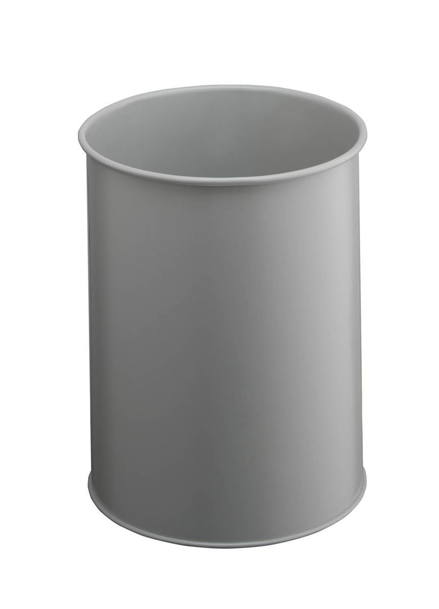 Durable Metal Round Waste Bin | Scratch Resistant Steel | 15L | Grey