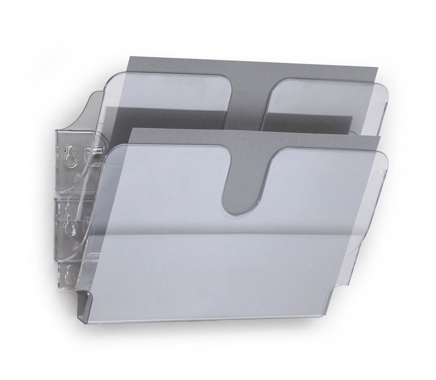 Durable FLEXIPLUS 2 Wall Mounted Literature Tray | A4 Landscape Holder | Clear