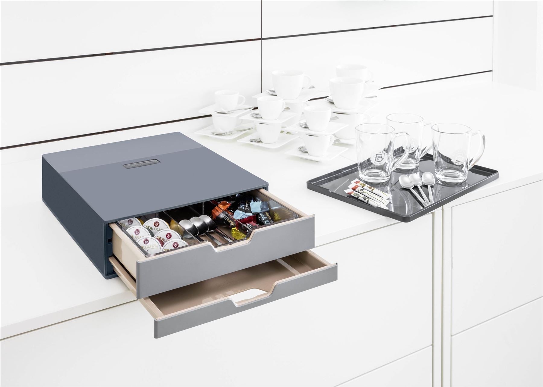 Durable COFFEE POINT 2 Drawer Organiser Storage Box for Tea Bags & Pods | Grey