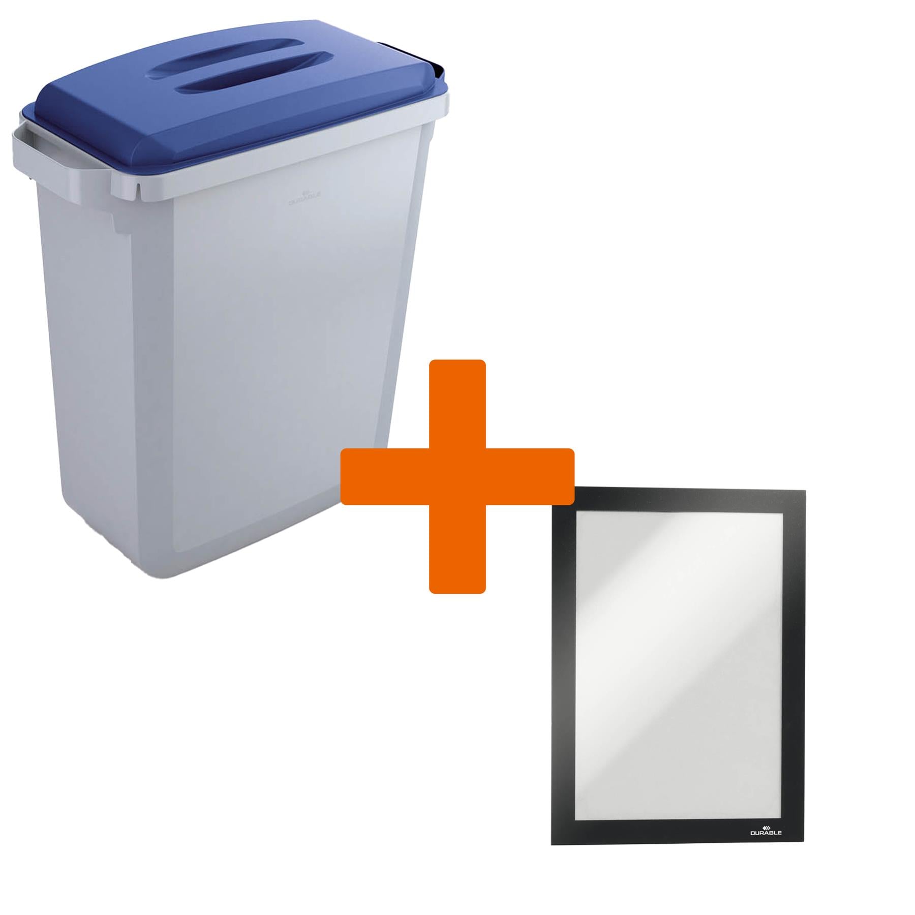Durable DURABIN Grey Recycling Bin with Blue Lid + Black Duraframe | 60L