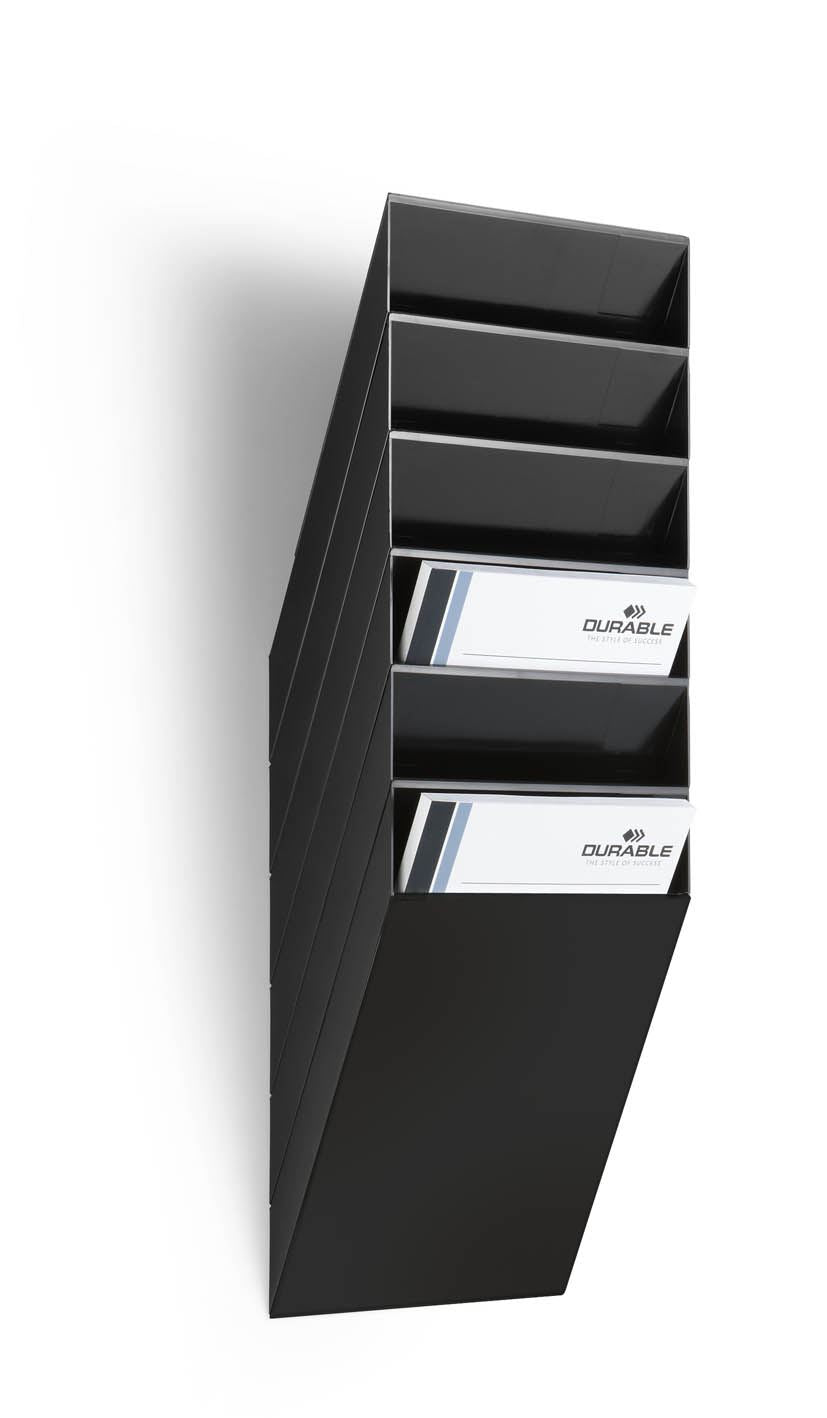 Durable FLEXIBOXX 6 Wall Mounted Literature Tray | A4 Portrait Holder | Black