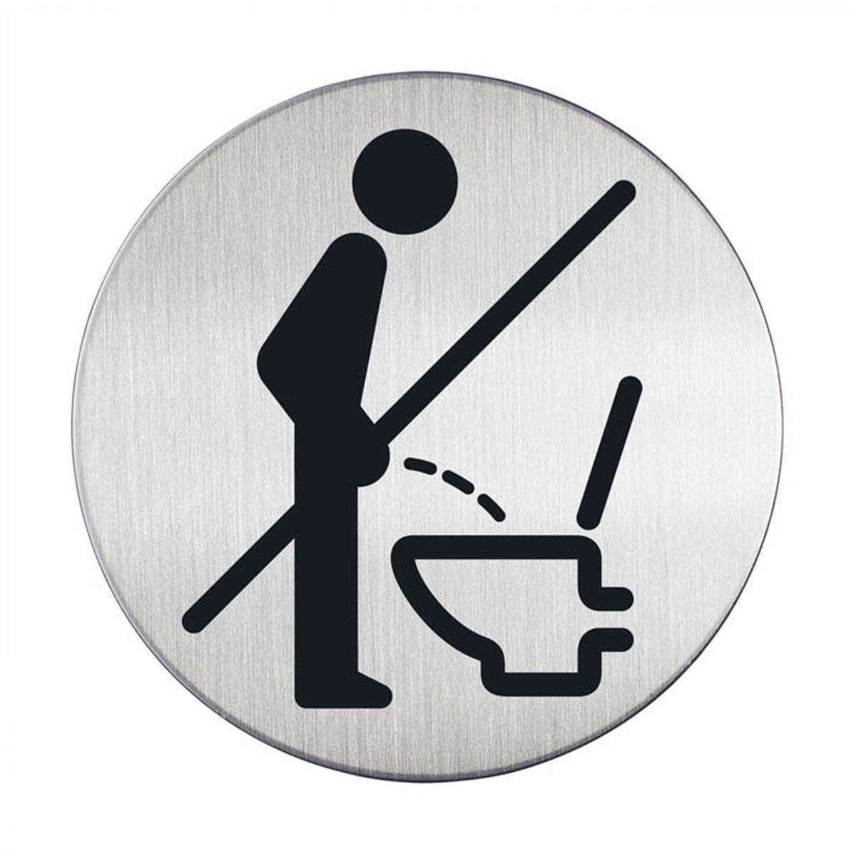 Durable Adhesive Please Sit Down Symbol Bathroom Toilet Sign | Stainless Steel