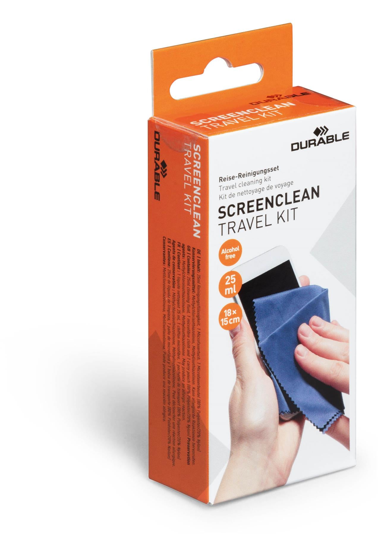 Durable SCREENCLEAN Streak-Free Spray and Microfiber Cloth Travel Kit | 25ml