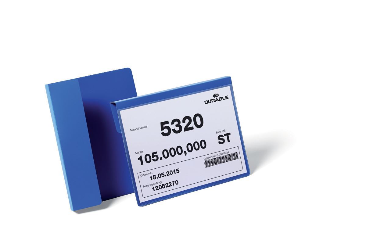 Durable Hanging Ticket Holder Label Pocket Document Pouch | 50 Pack | A5 Blue