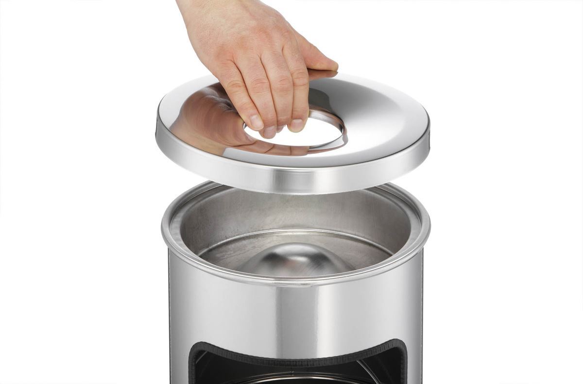 Durable Round Metal Waste Bin with Fire Extinguishing Ashtray | 17L | Grey