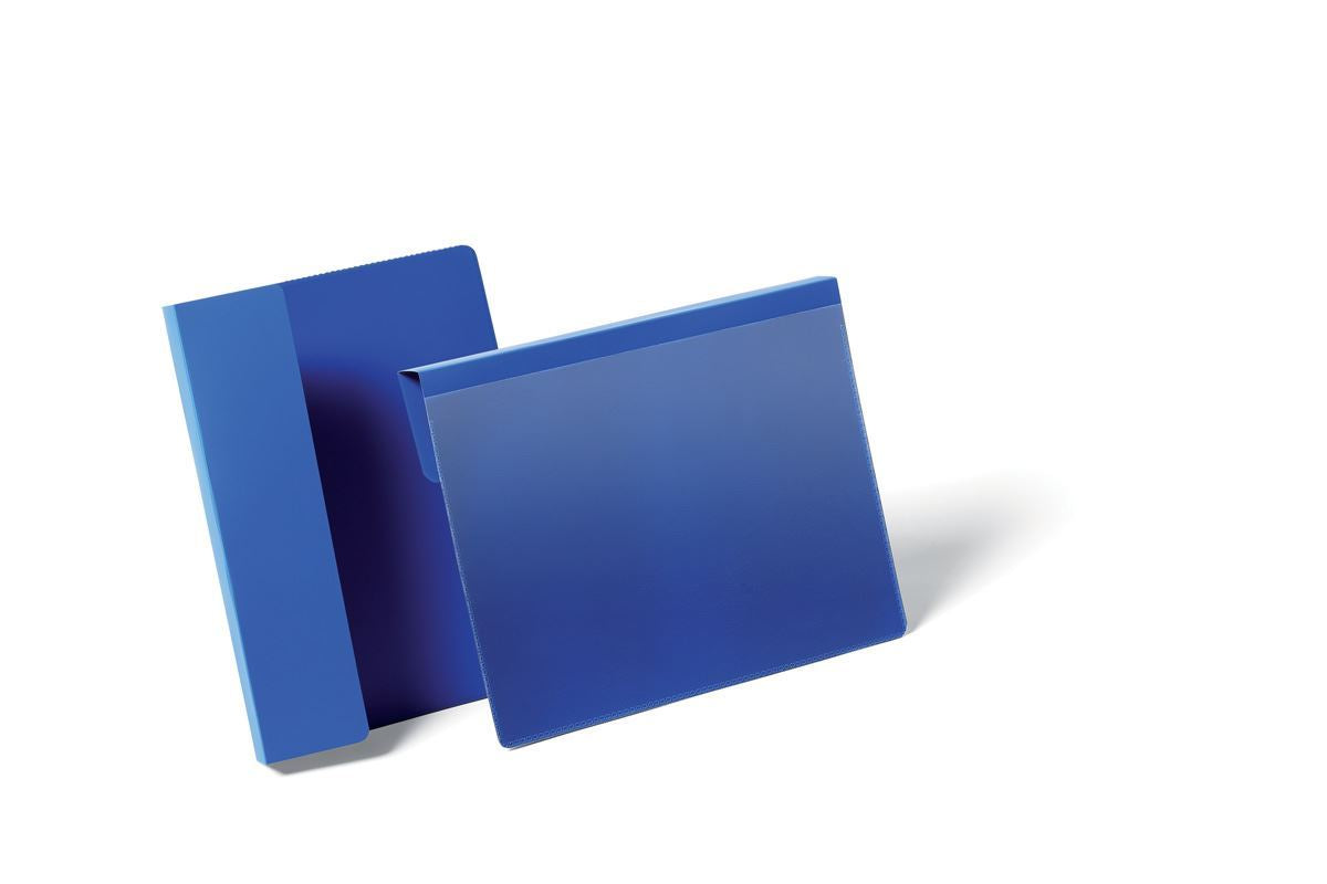 Durable Hanging Ticket Holder Label Pocket Document Pouch | 50 Pack | A5 Blue