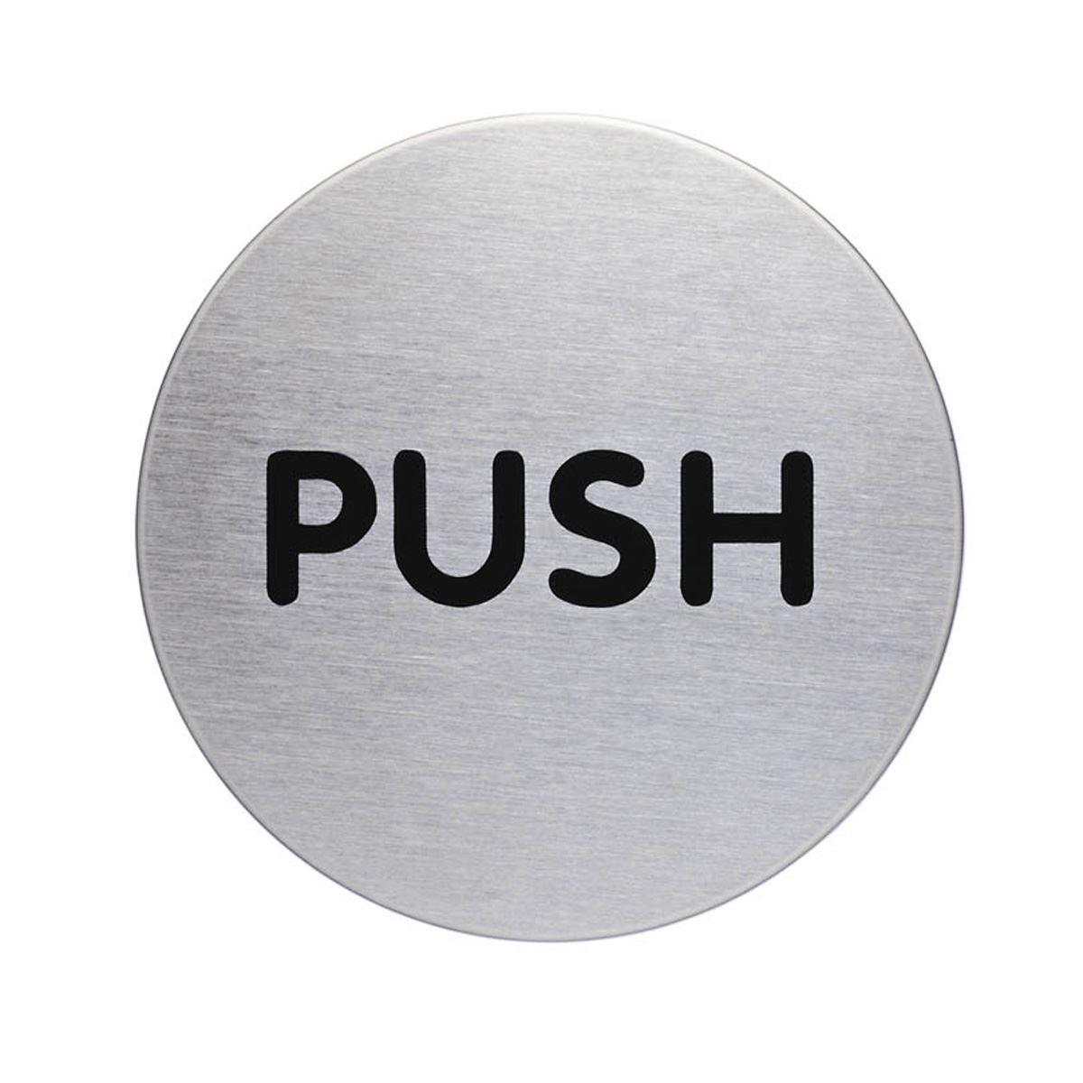 Durable Adhesive Fire Door PUSH Sign Symbol | Brushed Stainless Steel | 65mm