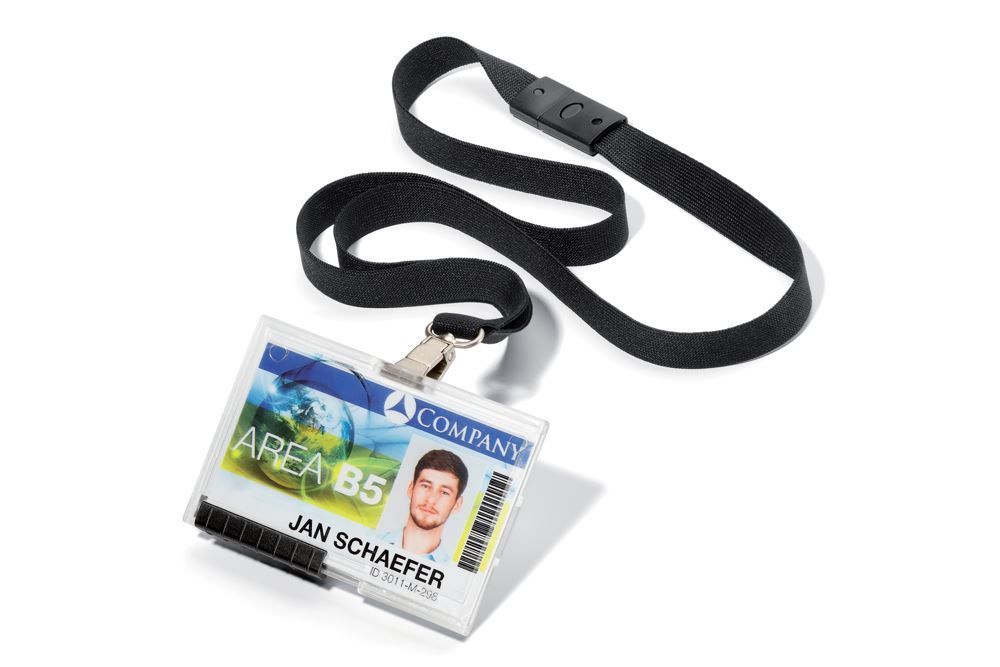 Durable PUSHBOX Security Pass ID Card Holders with Lanyards | 10 Pack | Clear