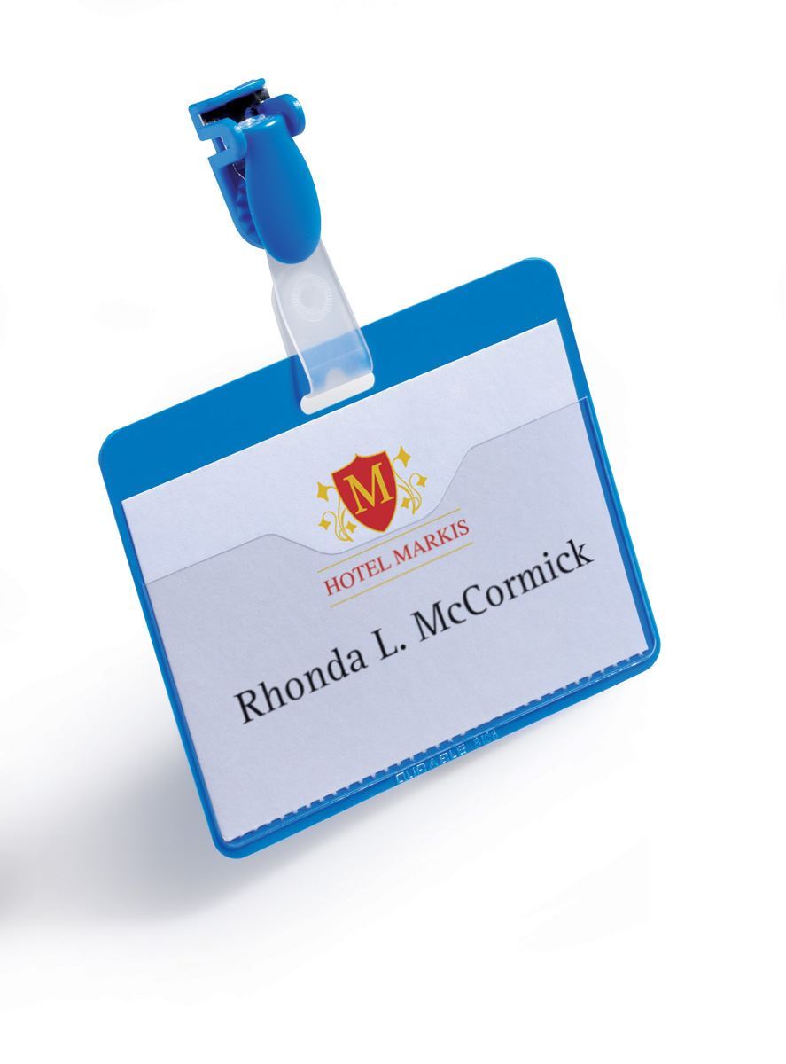 Durable Clip Name Tag ID Badge Card Holders + Inserts | 50 Pack | 54x90mm | Blue