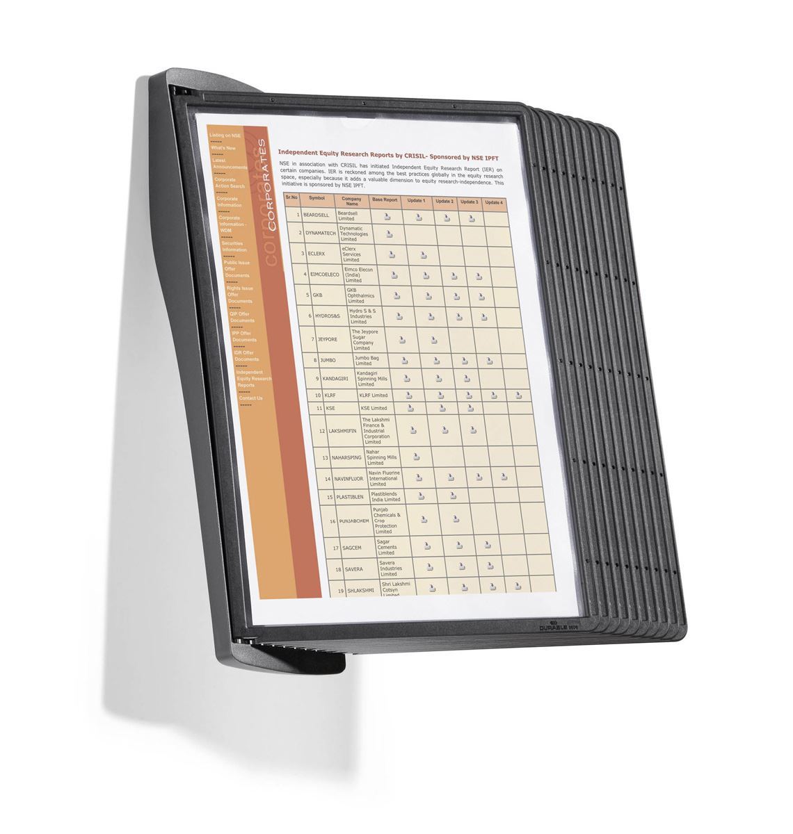 Durable SHERPA WALL 10 Display Panel Document Holder | 10 Panels | A4 Black