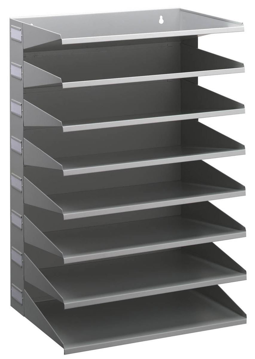 Durable 8 Compartment Labelled Metal Document Filing Letter Tray | A4 Grey