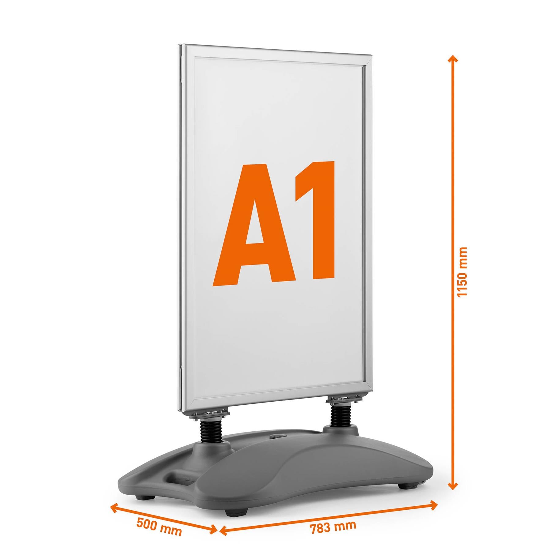 Durable Pavement Sign Heavy Water Base Double Sided Snap Frame Stand | A1 Silver