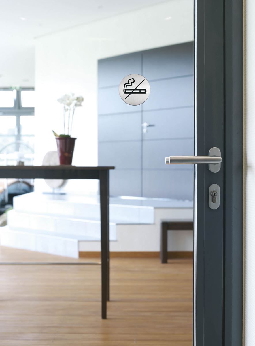 Durable Adhesive No Smoking Sign Safety Symbol | Brushed Stainless Steel | 83mm