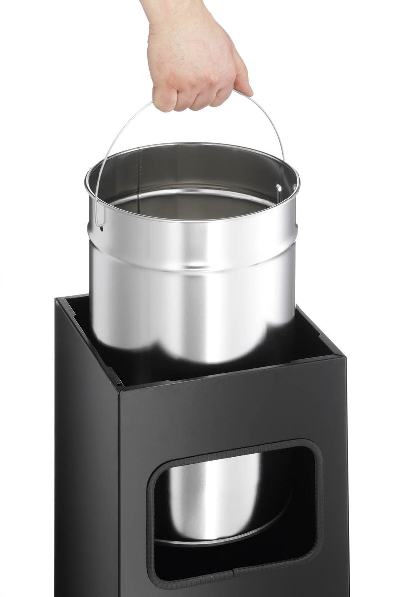 Durable Square Metal Waste Bin with Integrated Sand Ashtray | 17L | Silver