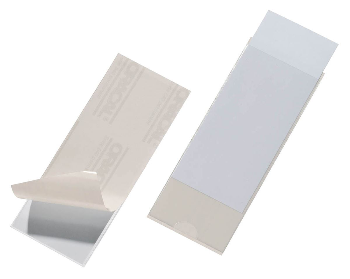 Durable POCKETFIX Self-Adhesive Clear Label Sleeve Pockets | 10 Pk | 150 x 58mm
