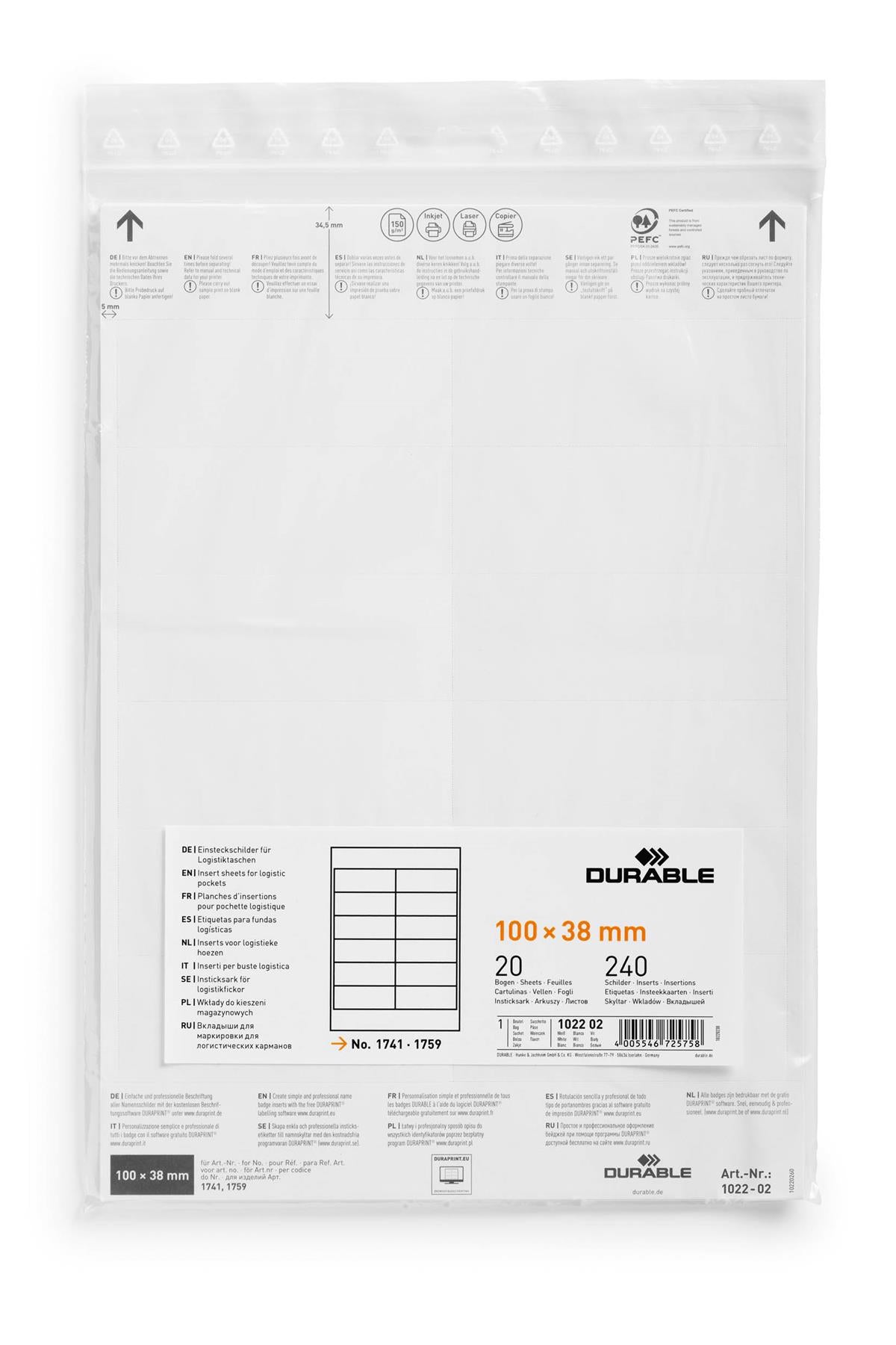 Durable Printable Insert Sheets for Ticket Holders | 240 Labels | 100 x 38 mm