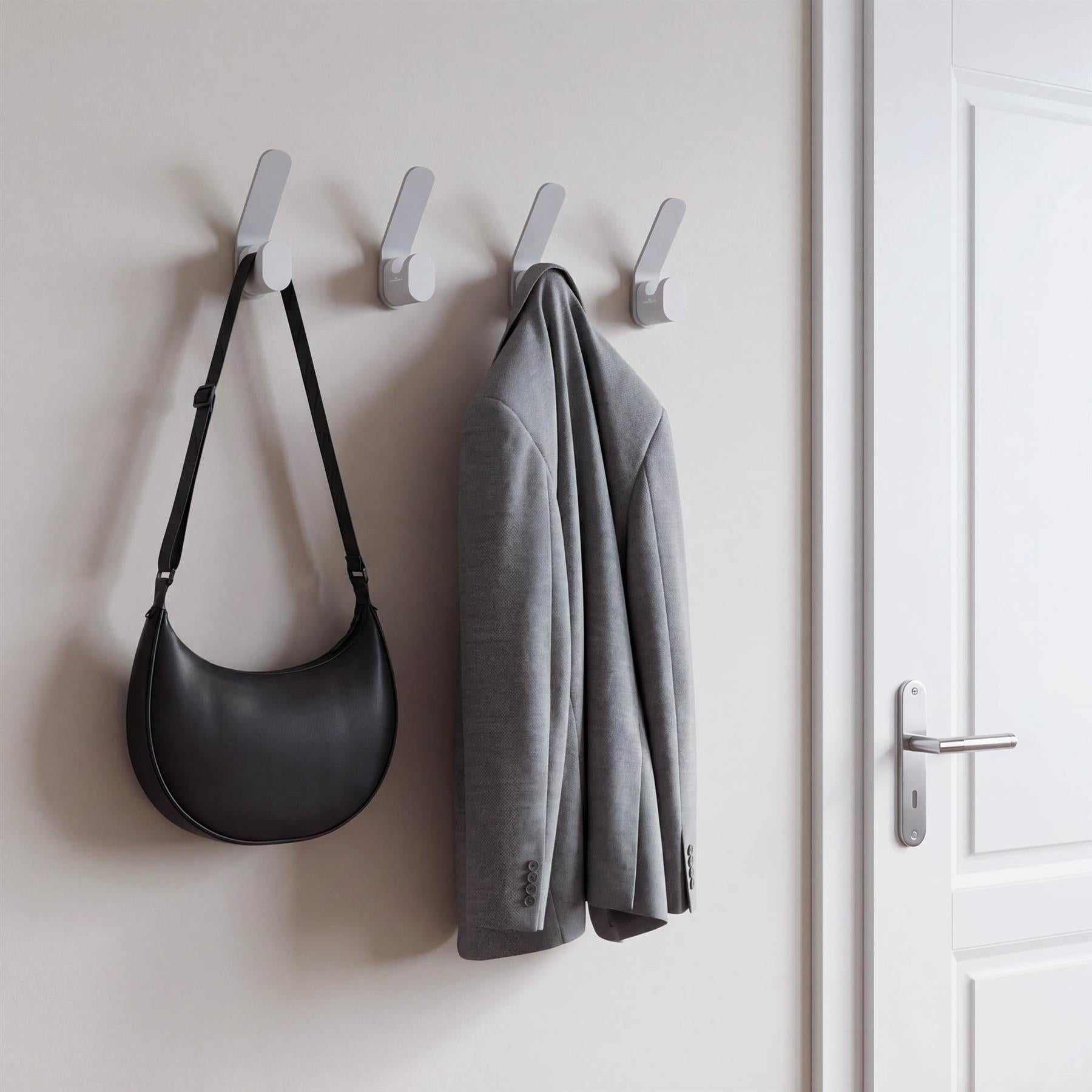 Durable DURASTORE Aluminium Double Coat Hooks Wall Mounted | 4 Pack | Grey