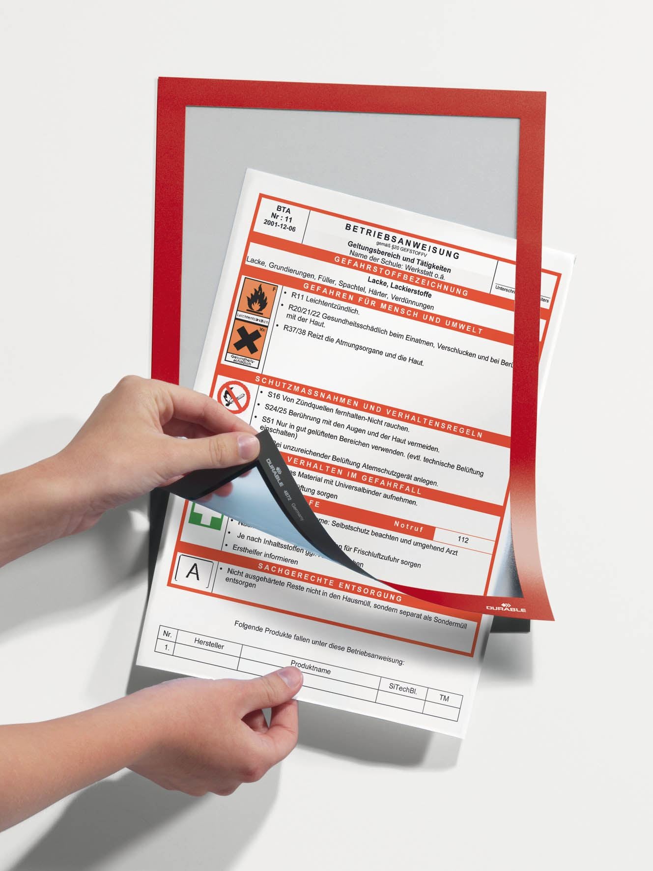 Durable DURAFRAME Self Adhesive Magnetic Signage Frame | A4 Red