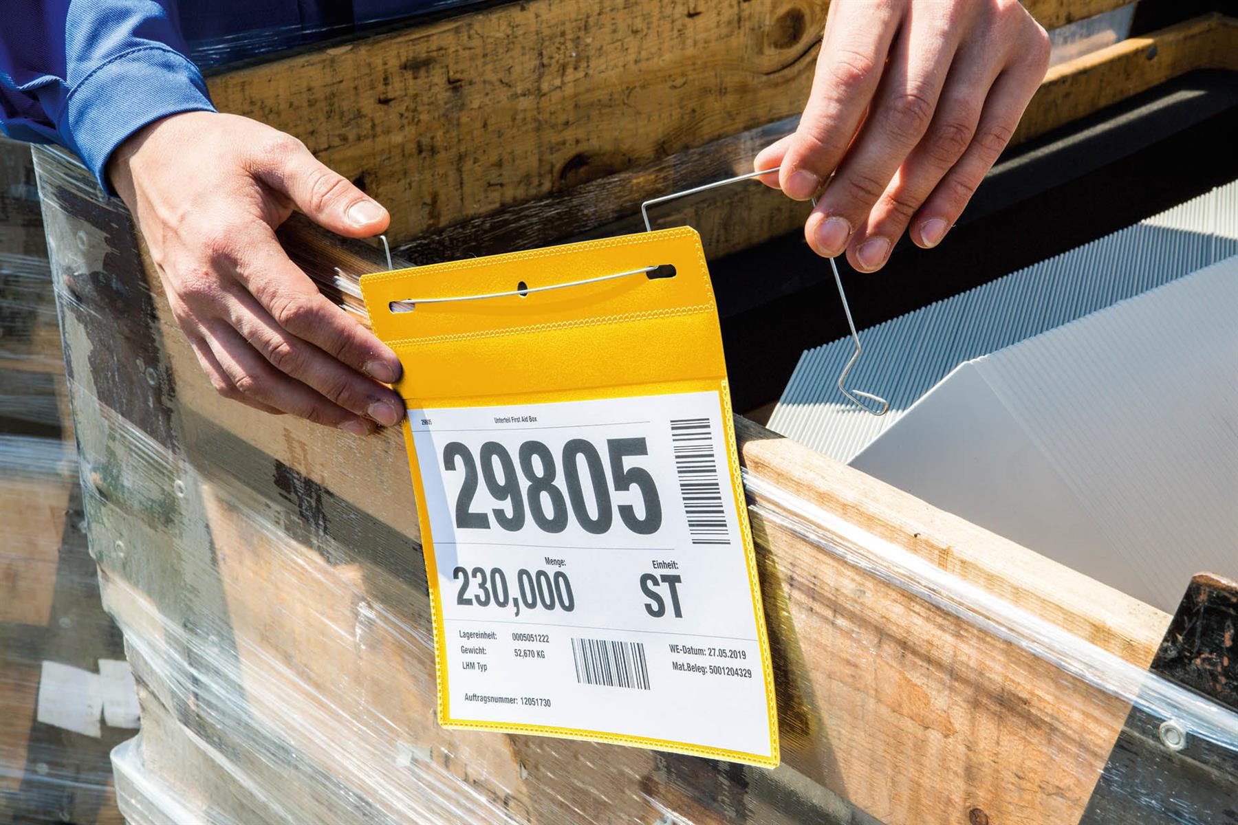 Durable Wire Hanger Ticket Holder Document Pocket | 50 Pack | A5 Yellow