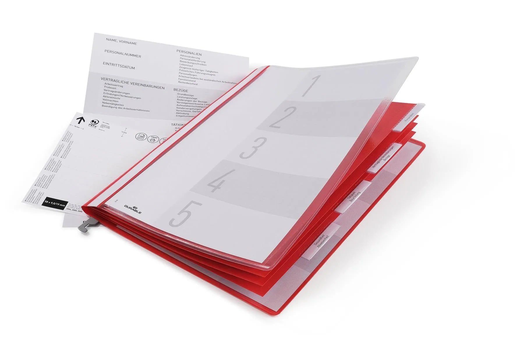 Showing Durable UK's Durable Personnel Suspension Rail Folder Document Report File | A4 Red, available as SKU 255503 with EAN 4005546733395.